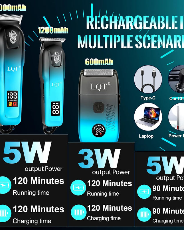 LQT Professional Hair Clippers for Men, Cordless Barber Clippers with Precision Trimmer and Dual Foil Shaver,LED Display, Electric Hair Cutting Machine, Men’s Grooming Kit, Gift for Him