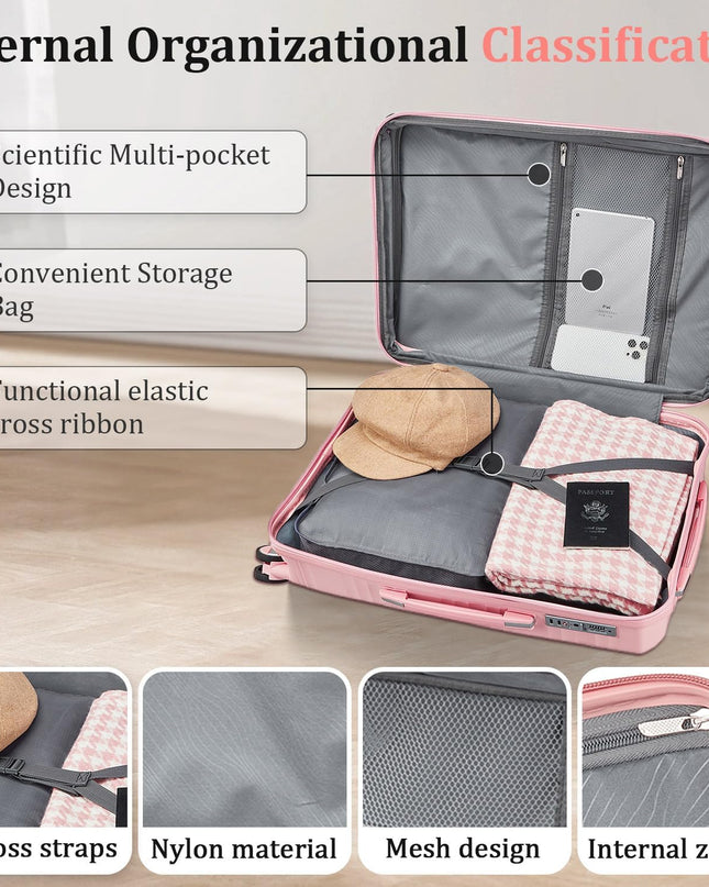 4-Piece Expandable Hardshell Luggage Set with TSA Lock (14/20/24/28) - Lightweight PP Suitcases, 360° Silent Spinner Wheels and Durable 100LB Handle for Air Travel (Pink)