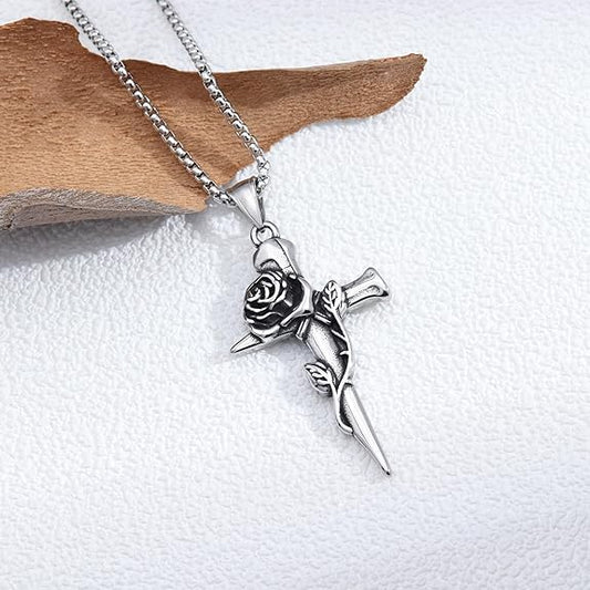 Cross Necklace for Men Silver Cross Chain for Men Gothic Cross Pendant Mens Cross Necklaces Stainless Steel Cross Necklace for Women Goth Necklace Christian Jewelry