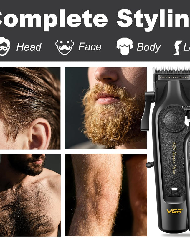 VGR Professional Hair Clippers for Men - Cordless Barber Clippers & Zero Gapped Trimmer Set, 7000RPM High Power Hair Cutting Kit with Ceramic Blade, USB-C Rechargeable Grooming Tools for Fade V197&995