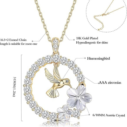 Sllaiss 18K Gold Plated Hummingbird Pendant Necklace for Women Circle Necklace, Animal Necklace Crystals from Austria,Jewelry Gifts for Christmas