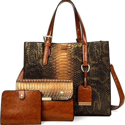 KingTo Women's Crocodile Pattern Satchel Handbags Stylish Tote Handbags crocodile purses for women 3 Pcs Set