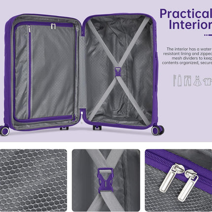 5 Piece Luggage Set Carry on Suitcase with Spinner Wheels, Expandable Hardshell Luggage PP Lightweight Suitcase Set for Women (Grape Purple)