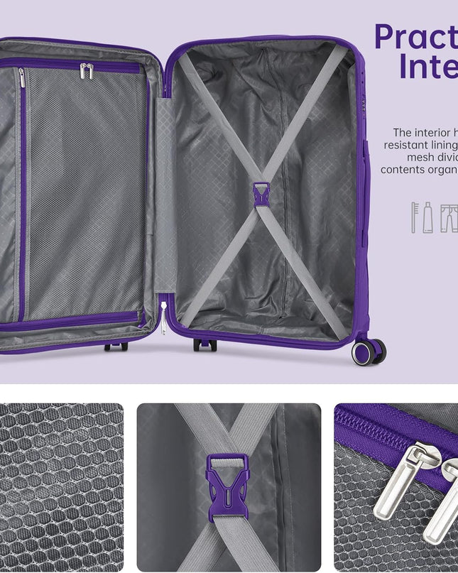 5 Piece Luggage Set Carry on Suitcase with Spinner Wheels, Expandable Hardshell Luggage PP Lightweight Suitcase Set for Women (Grape Purple)