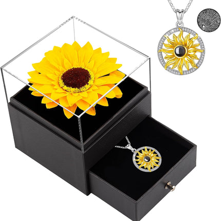 MOKOQI Sunflower Gifts for Women Artificial Sunflowers Gift for Her Mom Wife with Necklace in 100 Texts I Love You on Mother's Day Birthday Christmas Gifts Sunflower Decor
