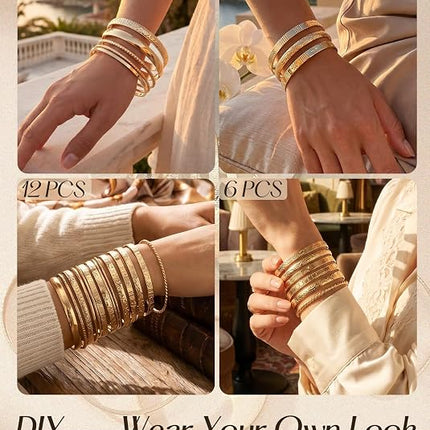 12Pcs Gold Bangle Bracelets for Women 14K Plated Adjustable Indian Boho Set