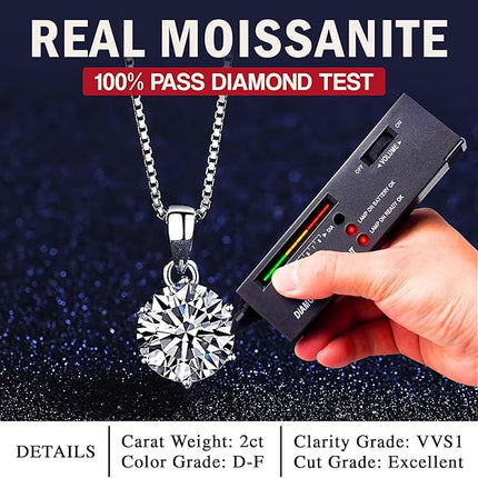 Moissanite Diamond Necklace for Women | GRA Certified 925 Sterling Silver | 2 Carat Solitaire Necklace | to My Wife Gift for Anniversary, Birthday, Wedding