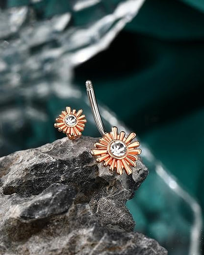 COCHARM Sun Rook Earrings 16g 18K Rose Gold Sun Piercing Jewelry 6mm Rook Barbell 6mm Short Rook Bar Cute Daith Earring Daith Rook Piercing