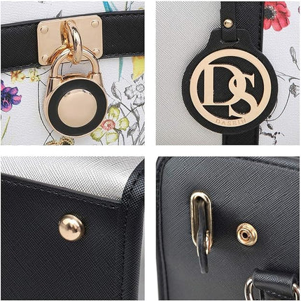 Dasein Two Tone Satchel Handbags Purses for Women Vegan Leather Shoulder Bags Large Tote Bag with Matching Wallet/Chain Strap