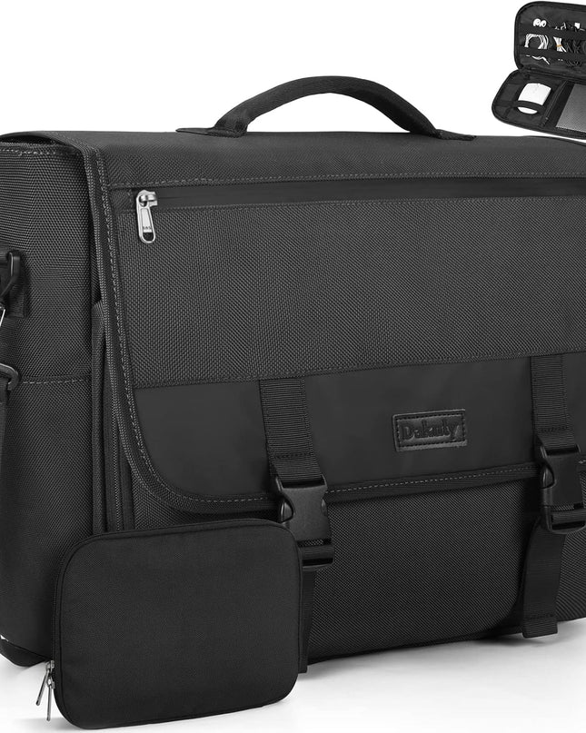 Messenger Bag for Men 15.6 Inch Water Resistant Laptop Briefcase Large Satchel Shoulder Bag Work Office College Computer Laptop Bag Lightweight Crossbody Handbag Cable Organize Bag Set 2pcs, Black