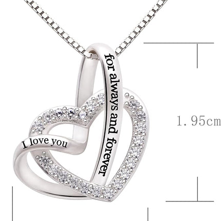 Jewelry Sterling Silver "I love you for always and forever" Love Heart Cubic Zirconia Necklace