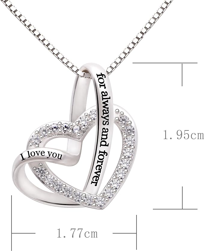 Jewelry Sterling Silver "I love you for always and forever" Love Heart Cubic Zirconia Necklace