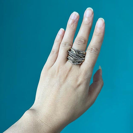 Gold and Silver Statement Rings for Women Wire Intertwined Design 14K Gold Plated Silver Band Ring Index Finger Rings Costume Jewelry Size 7