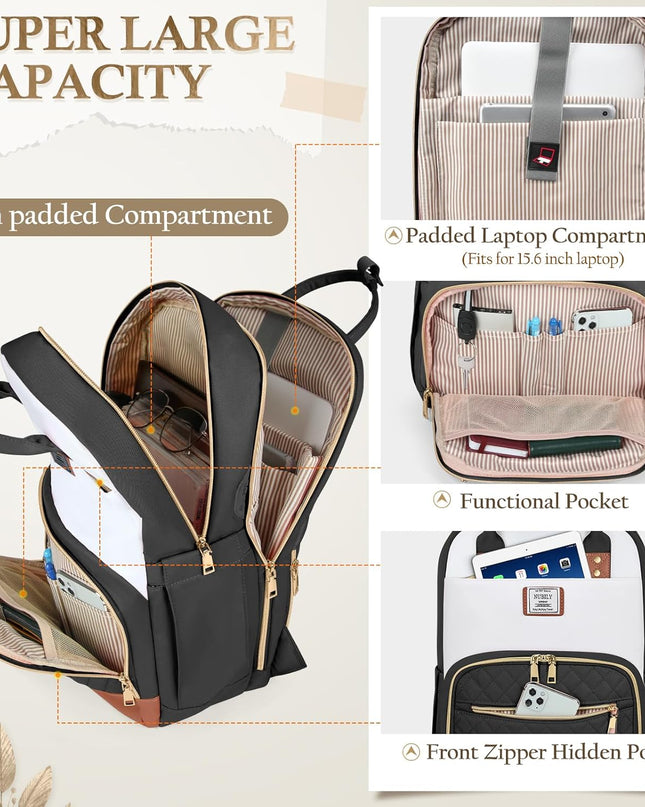 IGOLUMON Backpack for Women 15.6 Inch Laptop Backpack Work Business Backpacks Purse Waterproof Computer College Carry on Backpacks Nurse Bag Backbag 2 Sets Casual Daypack for Travel Black