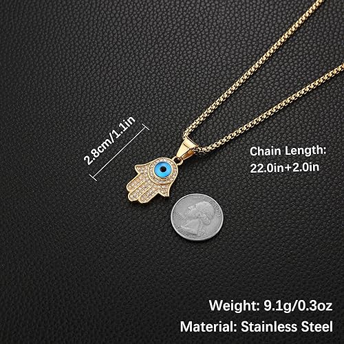 18K Gold Plated Hand of Fatima Pendant Inlay CZ Vintage - Evil Eye Fatima Hamsa