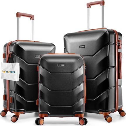 Hoteel Luggage Set 3 Piece, 4-Yr Warranty Wet & Dry Separation ABS Hardshell Suitcase with Spinner Wheels TSA Lock, Lightweight Travel Carry on Luggages for Business, Black(20/24/28)