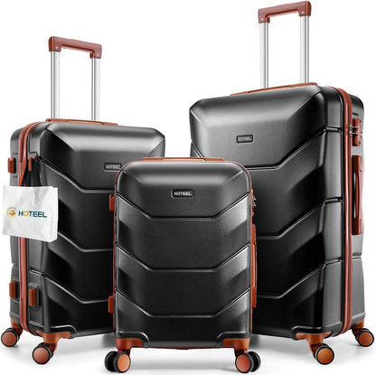 Hoteel Luggage Set 3 Piece, 4-Yr Warranty Wet & Dry Separation ABS Hardshell Suitcase with Spinner Wheels TSA Lock, Lightweight Travel Carry on Luggages for Business, Black(20/24/28)