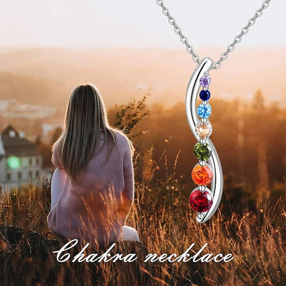 925 Sterling Silver Chakra Necklace Tree of Life Pendant Chakra Necklaces Healing Crystals Pendant Jewelry Gifts for Women