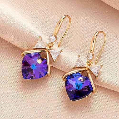 Austrian Crystal Bowknot Heart Drop Dangle Earrings for Women Fashion 14K Gold Plated Hypoallergenic Jewelry