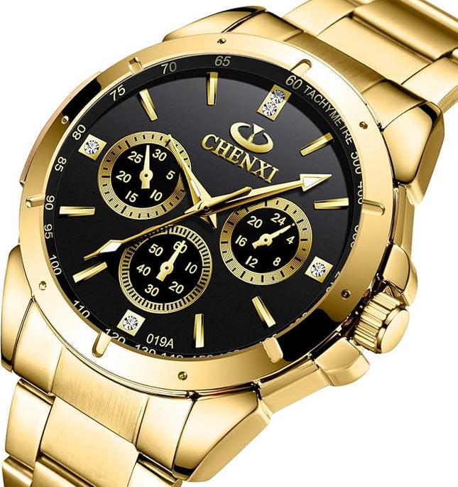 DREAMING Q&P Fq-005 Classic Style Gold Stainless Steel Mens Wrist Watches with Crystals for Man
