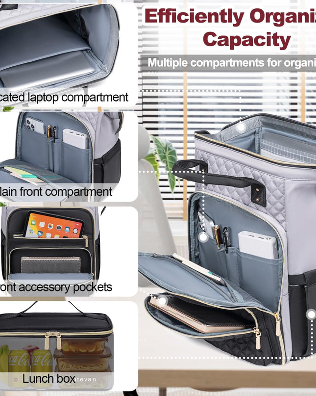 Lunch Backpack for Women, 15.6 inch Laptop Backpack for Women, Work Backpack with Lunchbox, Insulated Backpack Cooler, Teacher Nurse Travel Backpack for Women