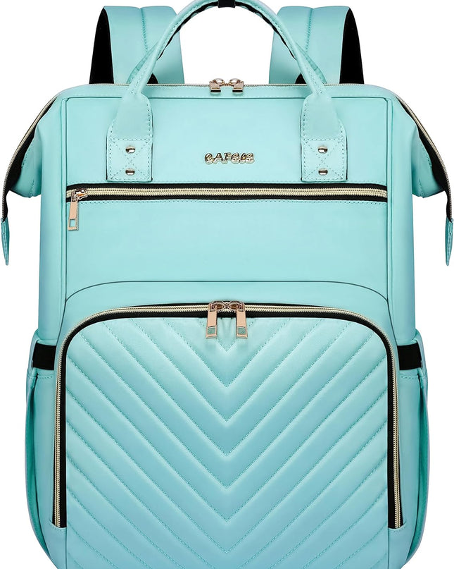 CAFELE Laptop Backpack for Women, Waterproof Travel Backpack Teacher Nurse Business Work College Bookbag, 17.3 inch Laptop Bag Wide Open Design Light Green