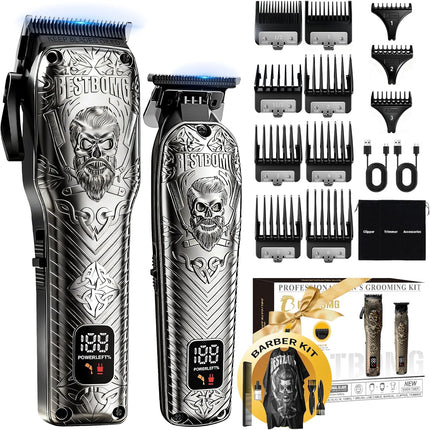 BESTBOMG Professional Cordless Mens Hair Clippers & Beard Trimmer Kits & Sets,Metal Hair Clippers Cutting Grooming Kit with Long Battery Life for Family Barber Use (Gray)