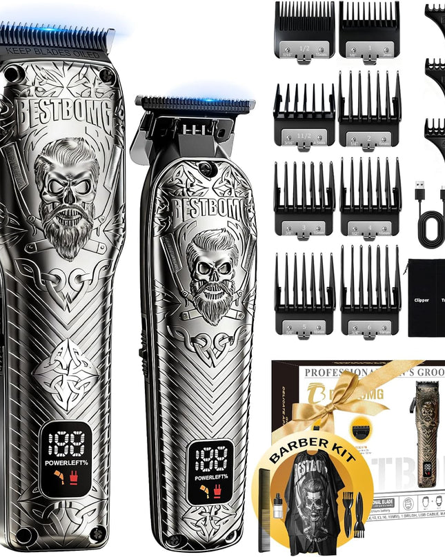 BESTBOMG Professional Cordless Mens Hair Clippers & Beard Trimmer Kits & Sets,Metal Hair Clippers Cutting Grooming Kit with Long Battery Life for Family Barber Use (Gray)