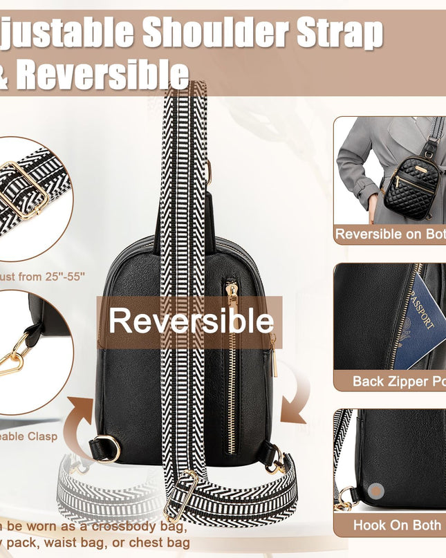 Weitars Small Sling Bag for Women Leather Crossbody Bags Fanny Packs for Women Belt Bag Fashion Waist Packs Chest Bag for Travel Sport (Black)