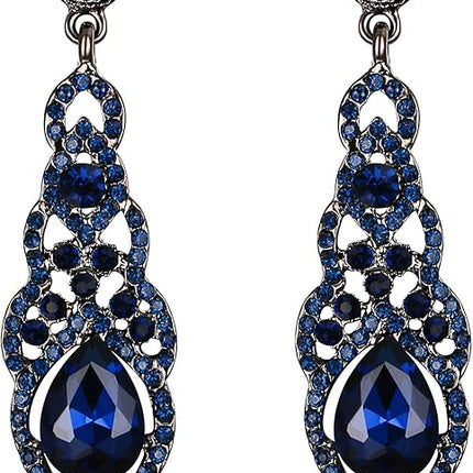 BriLove Women's Wedding Bridal Crystal Art Deco Teardrop Hollow Chandelier Dangle Earrings