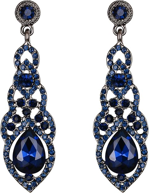 BriLove Women's Wedding Bridal Crystal Art Deco Teardrop Hollow Chandelier Dangle Earrings