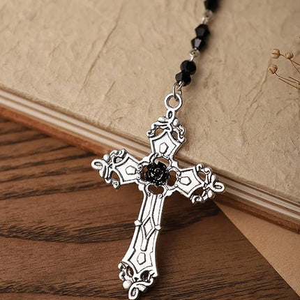 Sacina Gothic Bead Cross Necklace, Cross Choker, Jewelry Gift for Women
