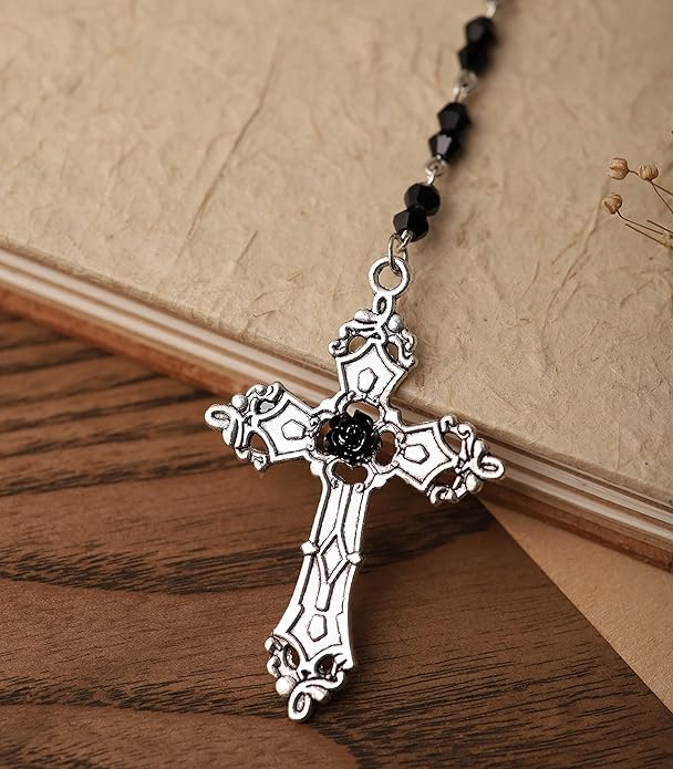 Sacina Gothic Bead Cross Necklace, Cross Choker, Jewelry Gift for Women