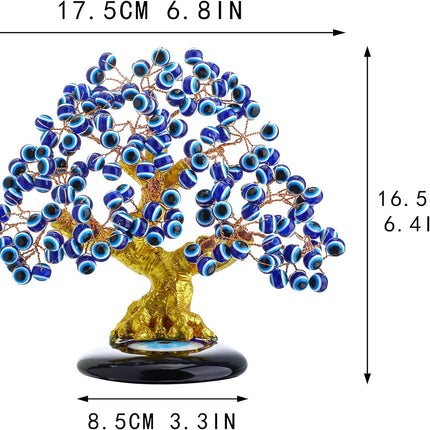 YU FENG 6.8inch Turkish Nazar Blue Evil Eye Tree, Evil Eye Coaster Tree for Protection Good Luck Prosperity Gift Showpiece for Home Table Office Decor