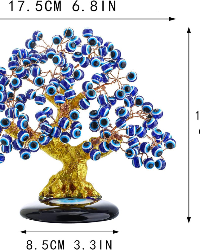 YU FENG 6.8inch Turkish Nazar Blue Evil Eye Tree, Evil Eye Coaster Tree for Protection Good Luck Prosperity Gift Showpiece for Home Table Office Decor