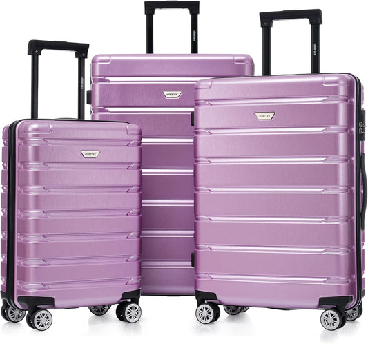 Merax Luggage Set 3 Piece, Hard Shell PC+ABS Lightweight Suitcase Set with Spinner Wheels, Travel Luggage for Women Men (Purple)