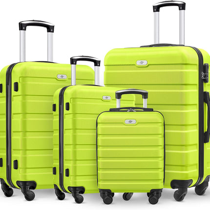 4 Piece Luggage Sets, Hard Shell Suitcase Set with Spinner Wheels 16 20 24 28inch Travel Sets(Green)