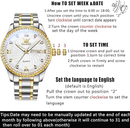 OLEVS Mens Watches，Big Face Watches for Men，Mens Stainless Steel Band Watches，Mens Waterproof Watches，Men Day Date Watches，Analog Quartz Men's Watches，Relojes para Hombre，Fashion Business Watch Men