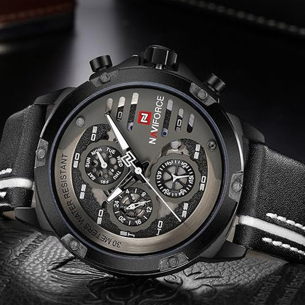 NAVIFORCE Sport Military Watches for Men Waterproof Watch Analog Quartz Leather Band Date Calendar Clock Wristwatch