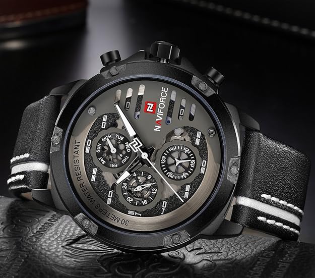 NAVIFORCE Sport Military Watches for Men Waterproof Watch Analog Quartz Leather Band Date Calendar Clock Wristwatch