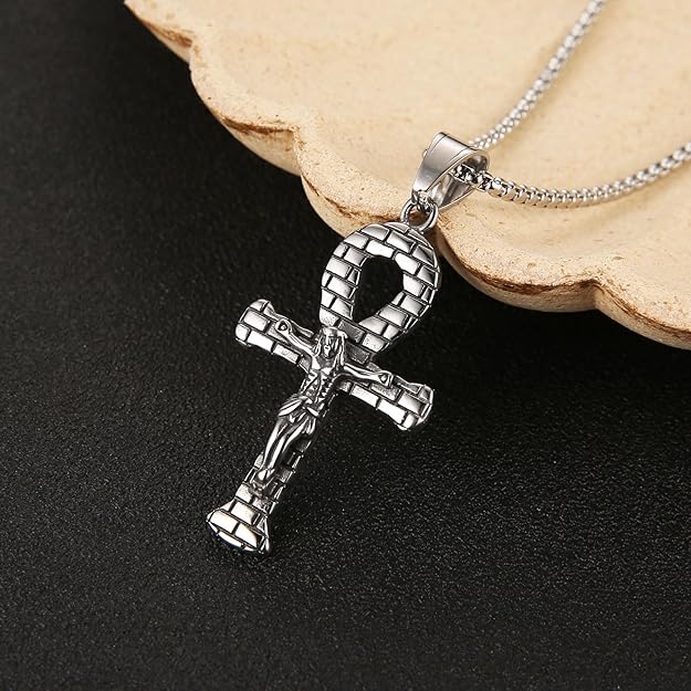 AsAlways Ascension of Christ Jesus Anka Cross Pendant Necklace Vintage Ancient Egyptian Key of ife Amulet Religion Jesus Crucifix Gift