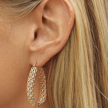 Gold Filigree Earrings for Women | Barzel 18K Gold Plated Link Mesh Braided Filigree Hoop Earrings