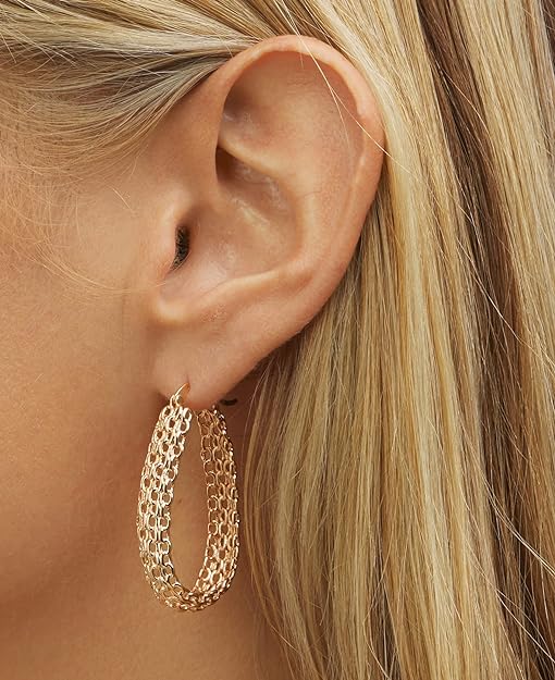 Gold Filigree Earrings for Women | Barzel 18K Gold Plated Link Mesh Braided Filigree Hoop Earrings