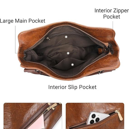 BAVERGE Purses for Women 3PCS, Large PU Leather Handbag Set Hobo Tote with Ladies Crossbody Shoulder Bag Wallet Guitar Strap