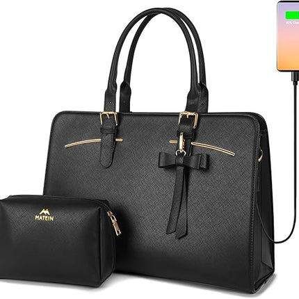 MATEIN Womens Briefcase, Large Waterproof PU Leather Work Laptop Tote Bag with USB Charging Port Casual Computer Shoulder Bag