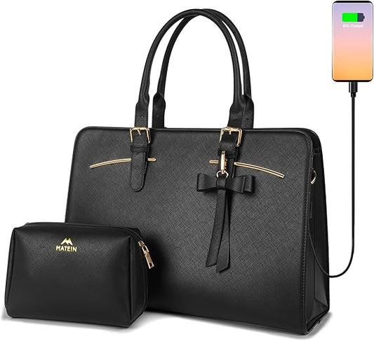 MATEIN Womens Briefcase, Large Waterproof PU Leather Work Laptop Tote Bag with USB Charging Port Casual Computer Shoulder Bag