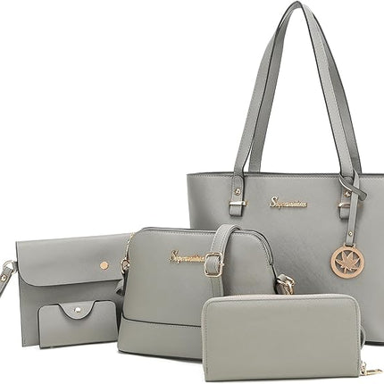 Soperwillton Handbag for Women Wallet Tote Bag Shoulder Bags Top Handle Satchel 5pcs Purse Set