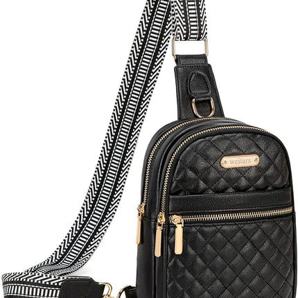 Weitars Small Sling Bag for Women Leather Crossbody Bags Fanny Packs for Women Belt Bag Fashion Waist Packs Chest Bag for Travel Sport (Black)