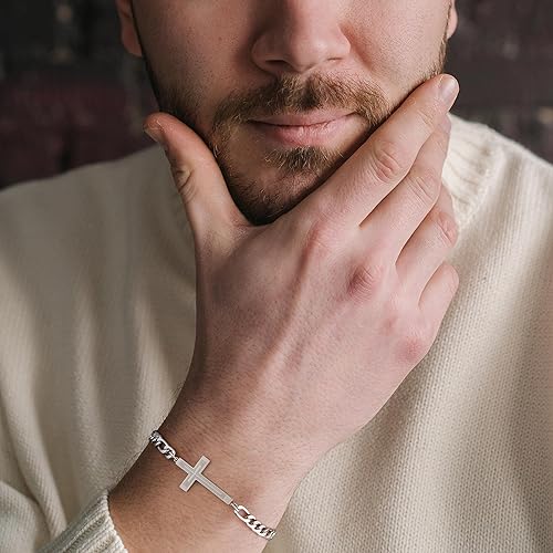 Silver Cross Bracelets for Men,Stainless Steel Cross Bracelets for Men Boys Adjustable Bracelet for Men Mens Silver Cross Bracelet Jewelry