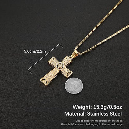 AsAlways 18k Gold Plated Hollow-out Cross Chain Pendant Stainless Steel Inlay CZ Hip-hop Charm Necklace Jewelry Gift